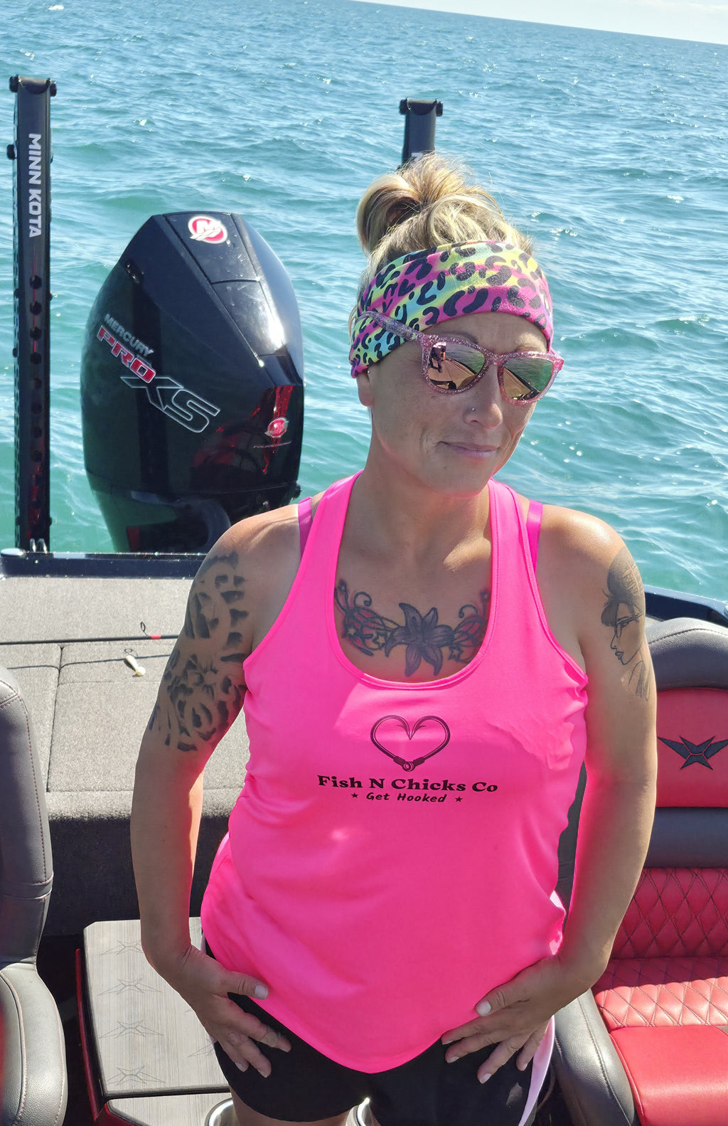 Fish N Chicks racerback tank top front chest logo